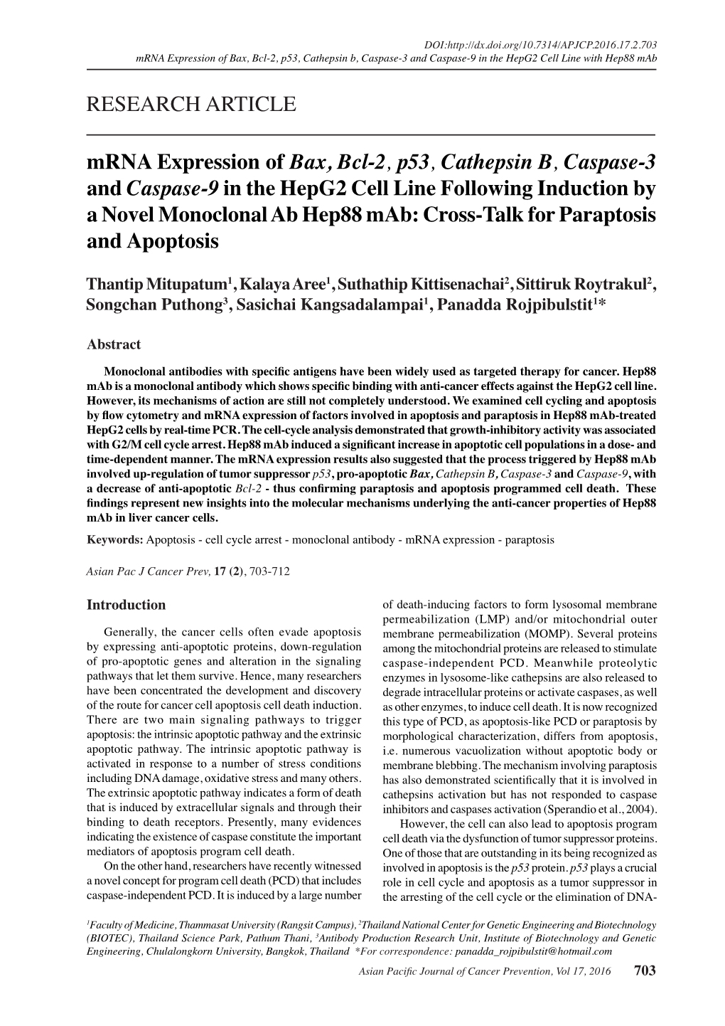 RESEARCH ARTICLE Mrna Expression of Bax, Bcl-2 , P53