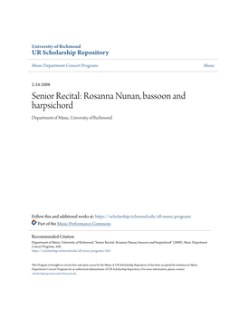 Senior Recital: Rosanna Nunan, Bassoon and Harpsichord Department of Music, University of Richmond
