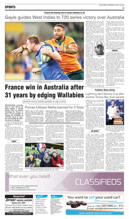 France Win in Australia After 31 Years by Edging Wallabies