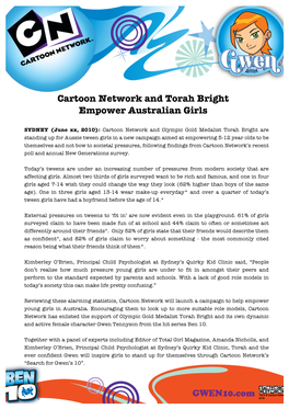 Cartoon Network and Torah Bright Empower Australian Girls
