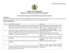Invitation to for Pre-Qualification & Tender For