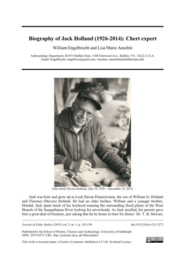 Biography of Jack Holland (1926-2014): Chert Expert William Engelbrecht and Lisa Marie Anselmi