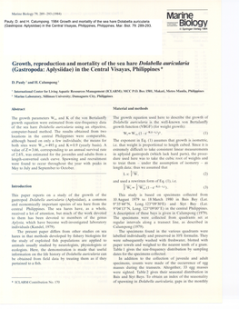 Marine Biology 79,289-293 (1984) Marine :E:~ Biology @ Springer-Vertag 1984