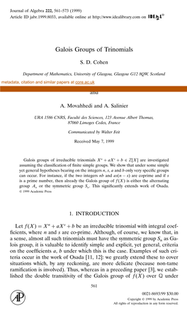 Galois Groups of Trinomials