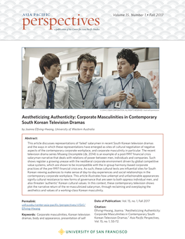 Aestheticizing Authenticity: Corporate Masculinities in Contemporary South Korean Television Dramas by Joanna Elfving-Hwang, University of Western Australia