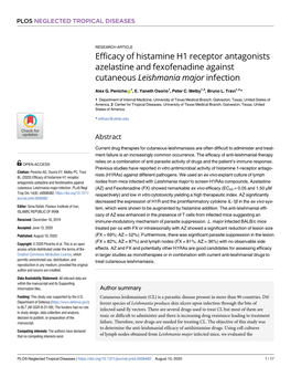 Efficacy of Histamine H1 Receptor Antagonists Azelastine and Fexofenadine Against Cutaneous Leishmania Major Infection