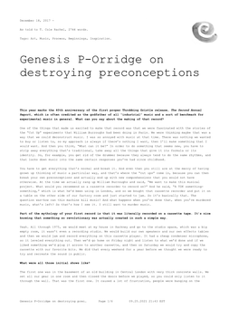 Genesis P-Orridge on Destroying Preconceptions