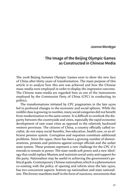 The Image of the Beijing Olympic Games As Constructed in Chinese Media