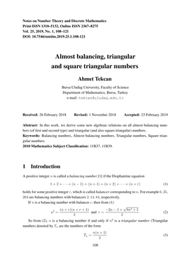 Almost Balancing, Triangular and Square Triangular Numbers