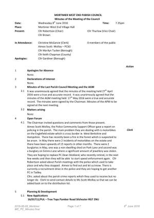 MORTIMER WEST END PARISH COUNCIL Minutes of the Meeting Of