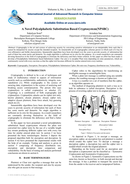A Novel Polyalphabetic Substitution Based Cryptosystem (NPSBC)