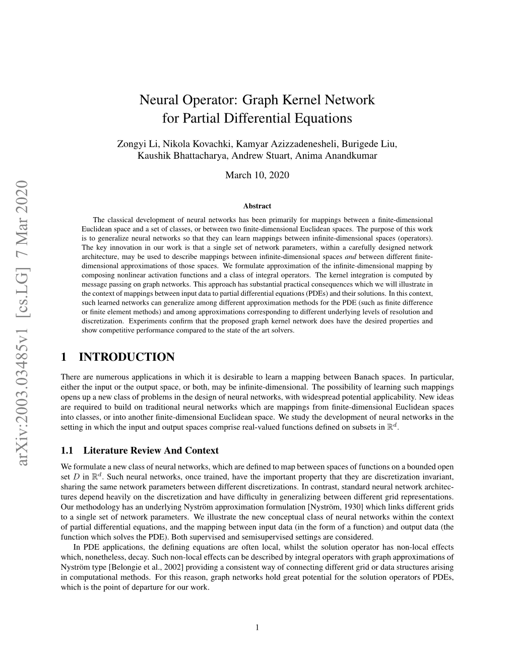 Neural Operator: Graph Kernel Network for Partial Differential Equations