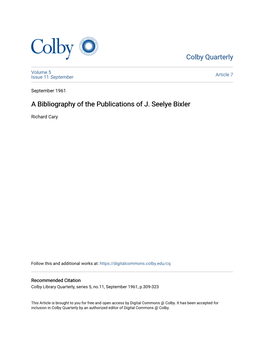 A Bibliography of the Publications of J. Seelye Bixler