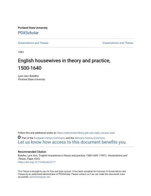 English Housewives in Theory and Practice, 1500-1640