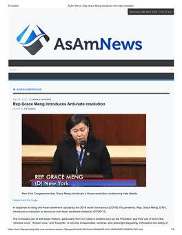 Rep Grace Meng Introduces Anti-Hate Resolution
