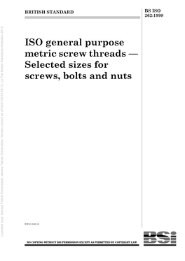 ISO General Purpose Metric Screw Threads — Selected Sizes For