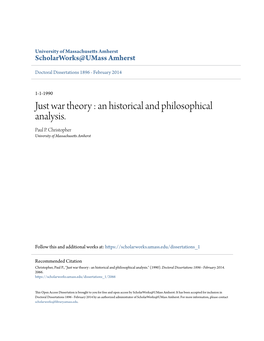 Just War Theory : an Historical and Philosophical Analysis. Paul P