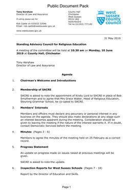 (Public Pack)Agenda Document for Standing Advisory Council for Religious Education, 10/06/2019 10:30