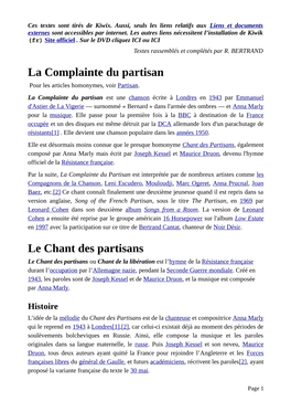 La Complainte Du Partisan Et Chant Des Partisants