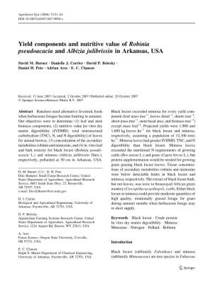 Yield Components and Nutritive Value of Robinia Pseudoacacia and Albizia Julibrissin in Arkansas, USA
