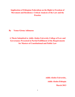 Implication of Ethiopian Federalism on the Right to Freedom of Movement and Residence: Critical Analysis of the Law and the Practice