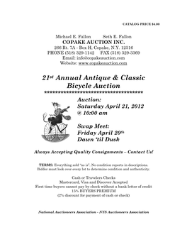 21St Annual Antique & Classic Bicycle Auction