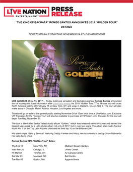 Romeo Santos Announces 2018 “Golden Tour” Details
