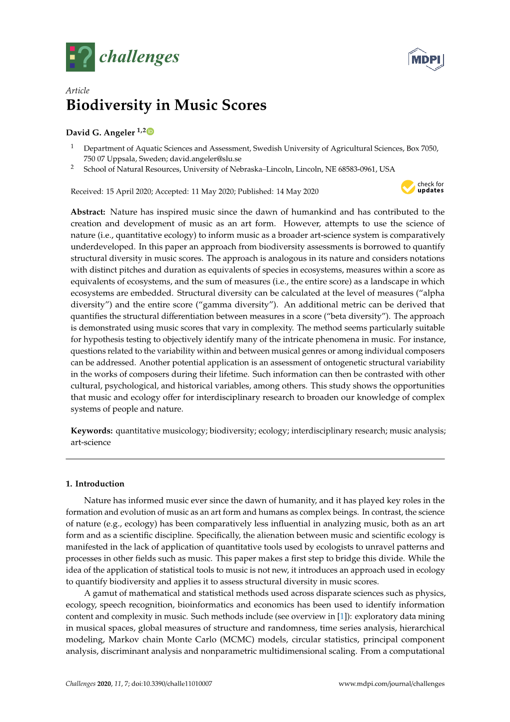 Biodiversity in Music Scores