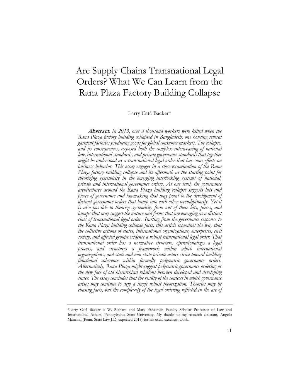Are Supply Chains Transnational Legal Orders? What We Can Learn from the Rana Plaza Factory Building Collapse