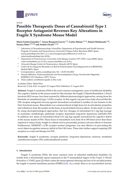 Possible Therapeutic Doses of Cannabinoid Type 1 Receptor Antagonist Reverses Key Alterations in Fragile X Syndrome Mouse Model