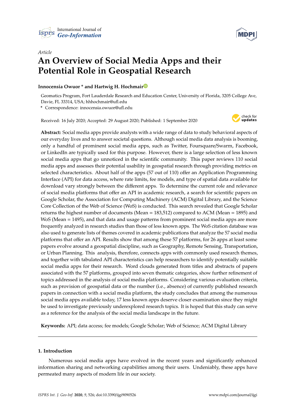 An Overview of Social Media Apps and Their Potential Role in Geospatial Research