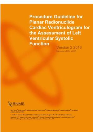 Procedure Guideline for Planar Radionuclide Cardiac