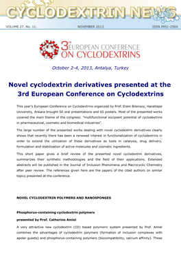 Novel Cyclodextrin Derivatives Presented at the 3Rd European Conference on Cyclodextrins
