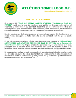 ATLÉTICO TOMELLOSO C.F. Memoria Actividades 2012-2013