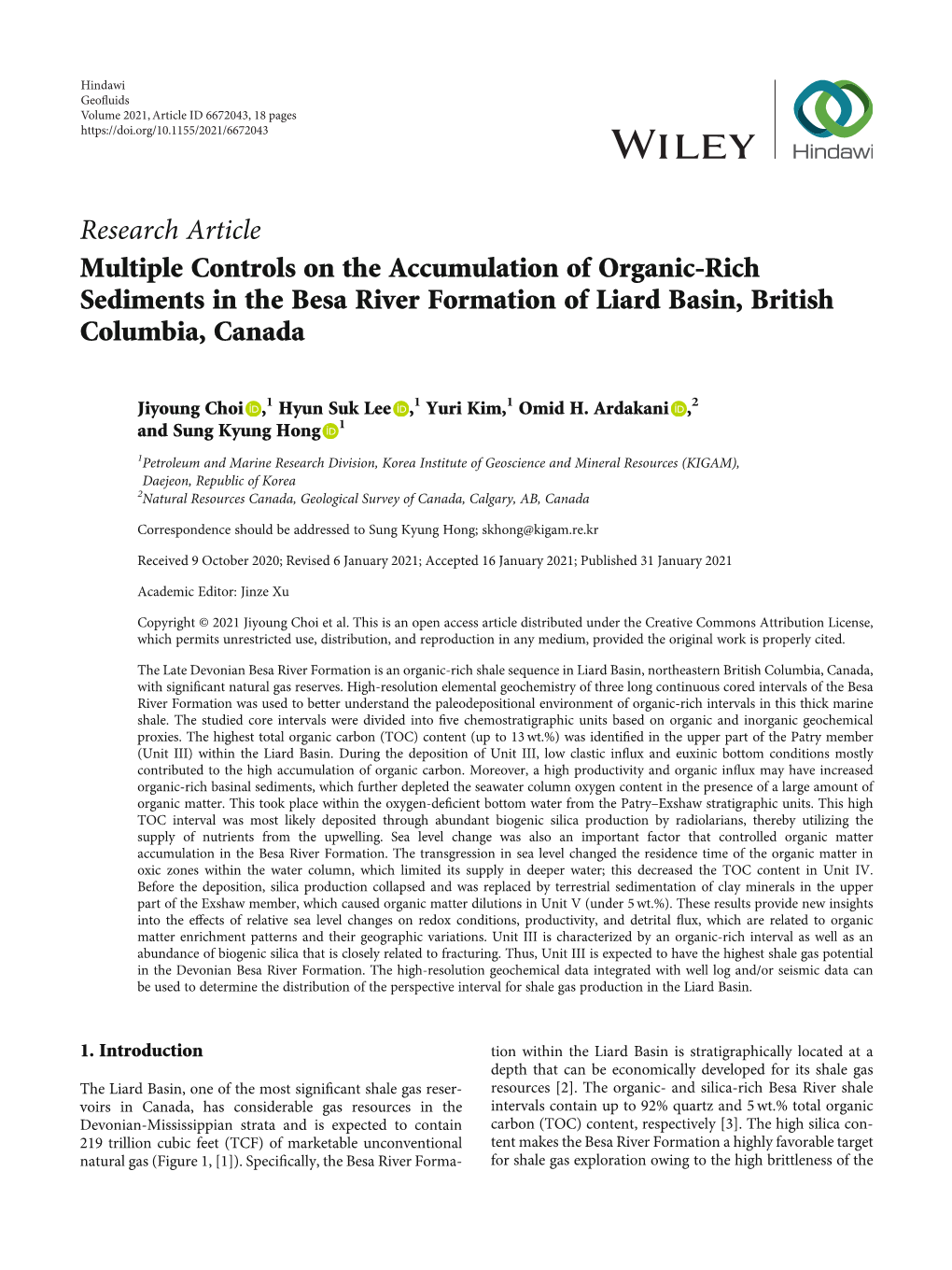 Multiple Controls on the Accumulation of Organic-Rich Sediments in the Besa River Formation of Liard Basin, British Columbia, Canada