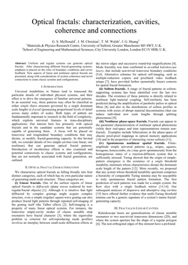 Optical Fractals: Characterization, Cavities, Coherence and Connections