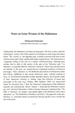 Notes on Some Women of the Shahnama