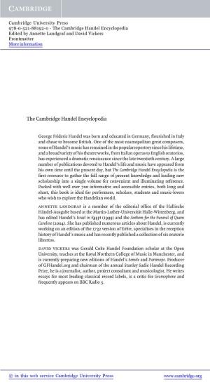 The Cambridge Handel Encyclopedia Edited by Annette Landgraf and David Vickers Frontmatter More Information