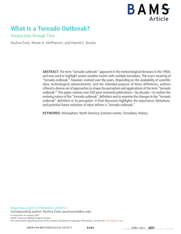 What Is a Tornado Outbreak? Perspectives Through Time Paulina Ćwik, Renee A