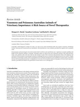 Venomous and Poisonous Australian Animals of Veterinary Importance: a Rich Source of Novel Therapeutics