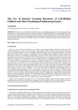 The Use of Internet Learning Resources of Left-Behind Children and Their Psychological Influencing Factors
