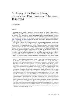 A History of the British Library Slavonic and East European Collections: 1952-2004