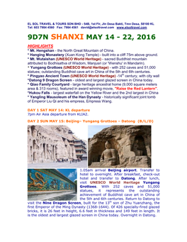 9D7n Shanxi May 14 - 22, 2016