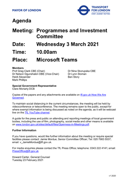 Agenda Meeting: Programmes and Investment Committee Date