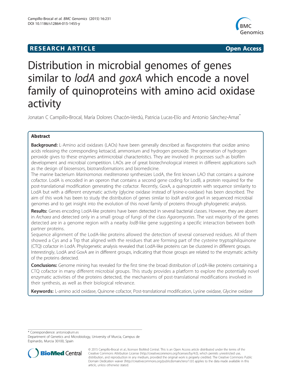 Distribution in Microbial Genomes of Genes Similar to Loda and Goxa