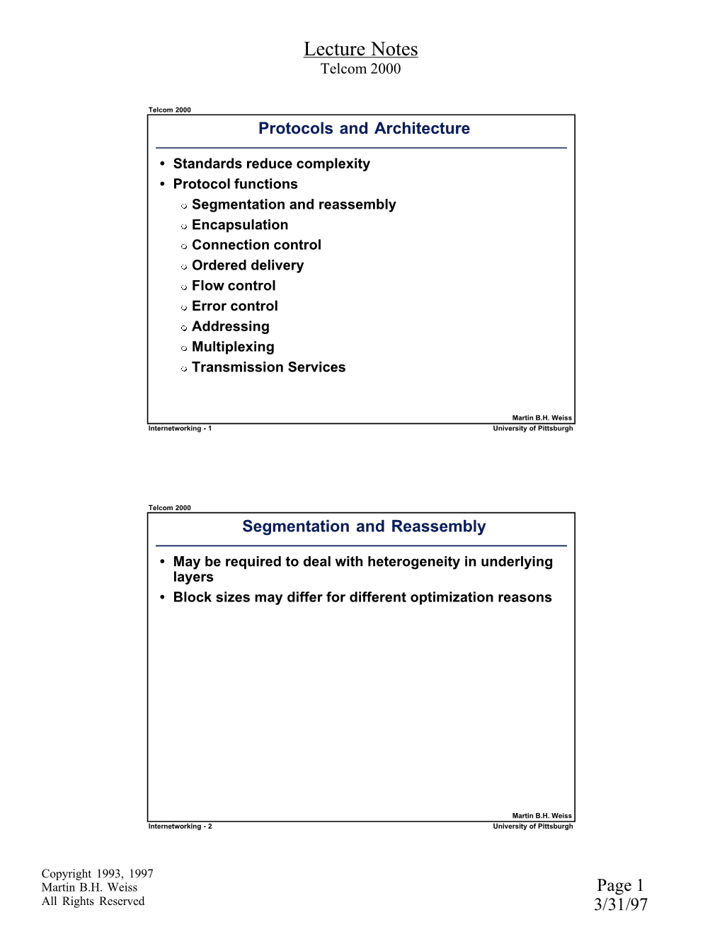 Lecture Notes Telcom 2000