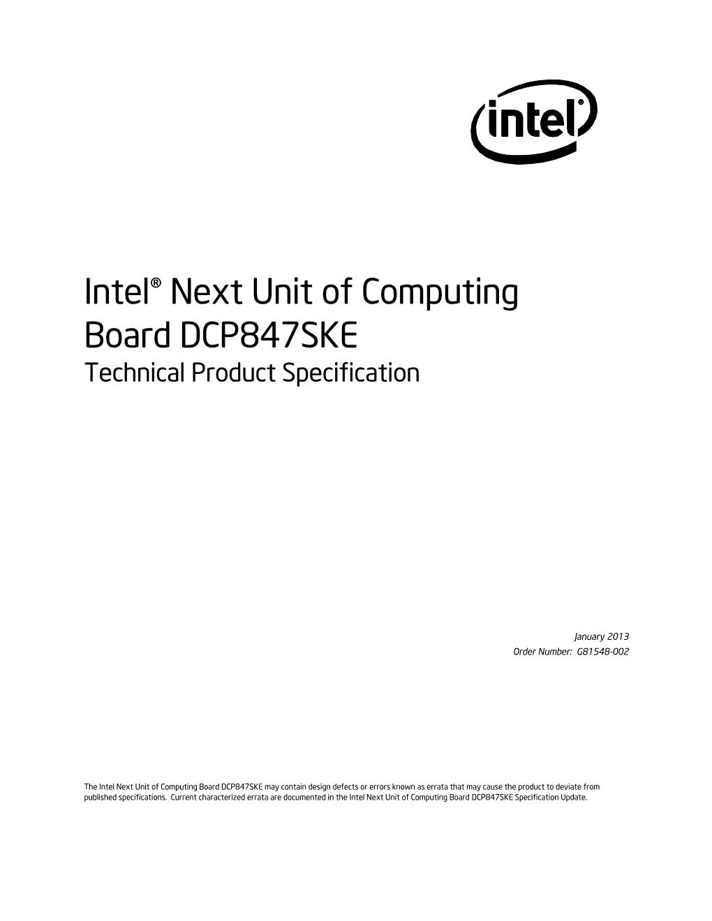 Intel® Next Unit of Computing Board DCP847SKE Technical Product Specification