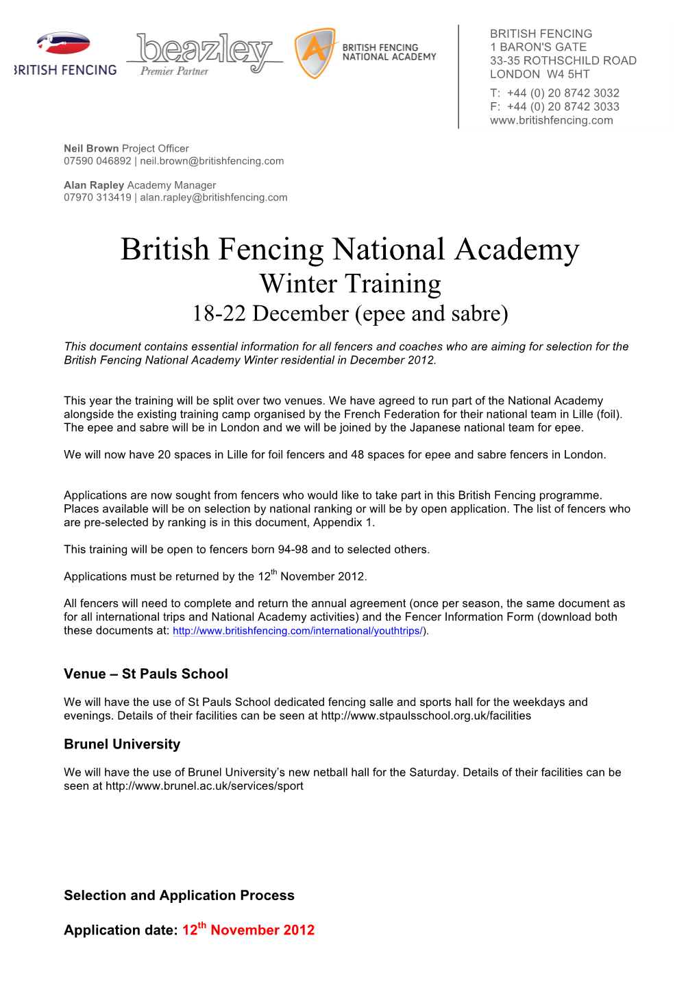 National Academy Invite and Application Winter 12