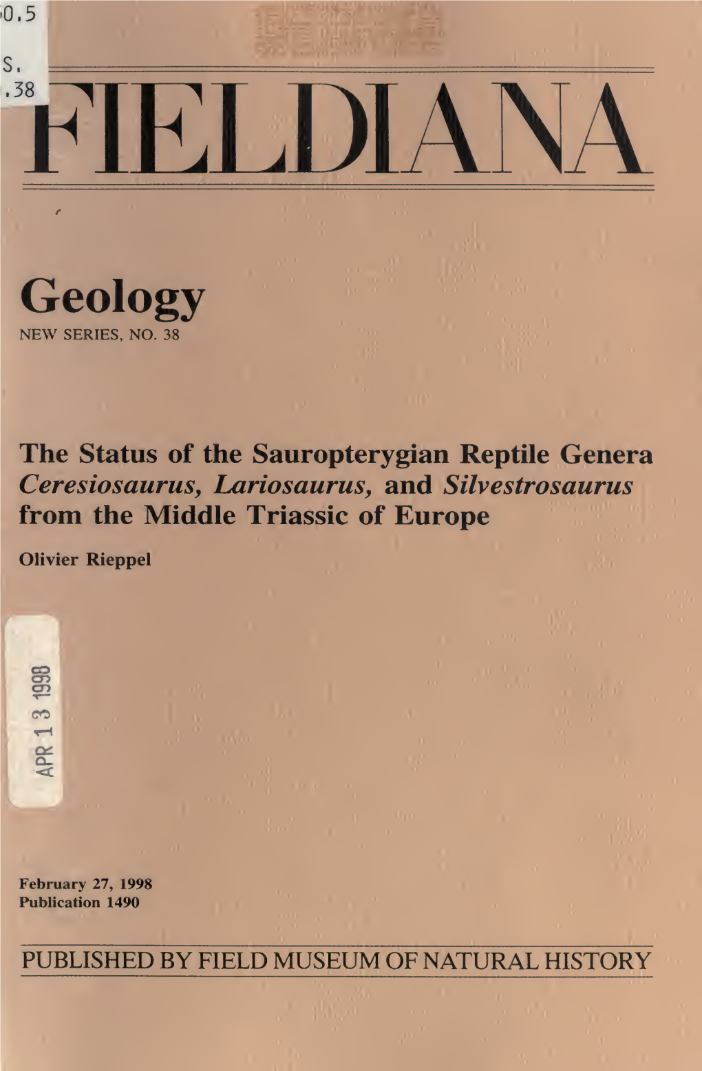 The Status of the Sauropterygian Reptile Genera Ceresiosaurus, Lariosaurus, and Silvestrosaurus from the Middle Triassic of Europe