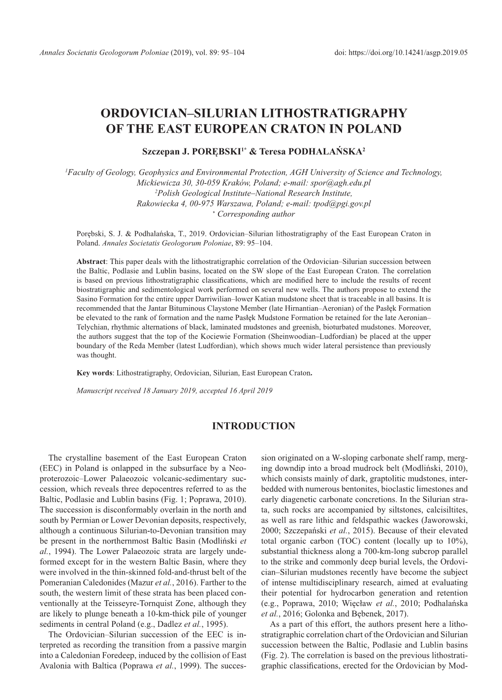 Ordovician–Silurian Lithostratigraphy of the East European Craton in Poland